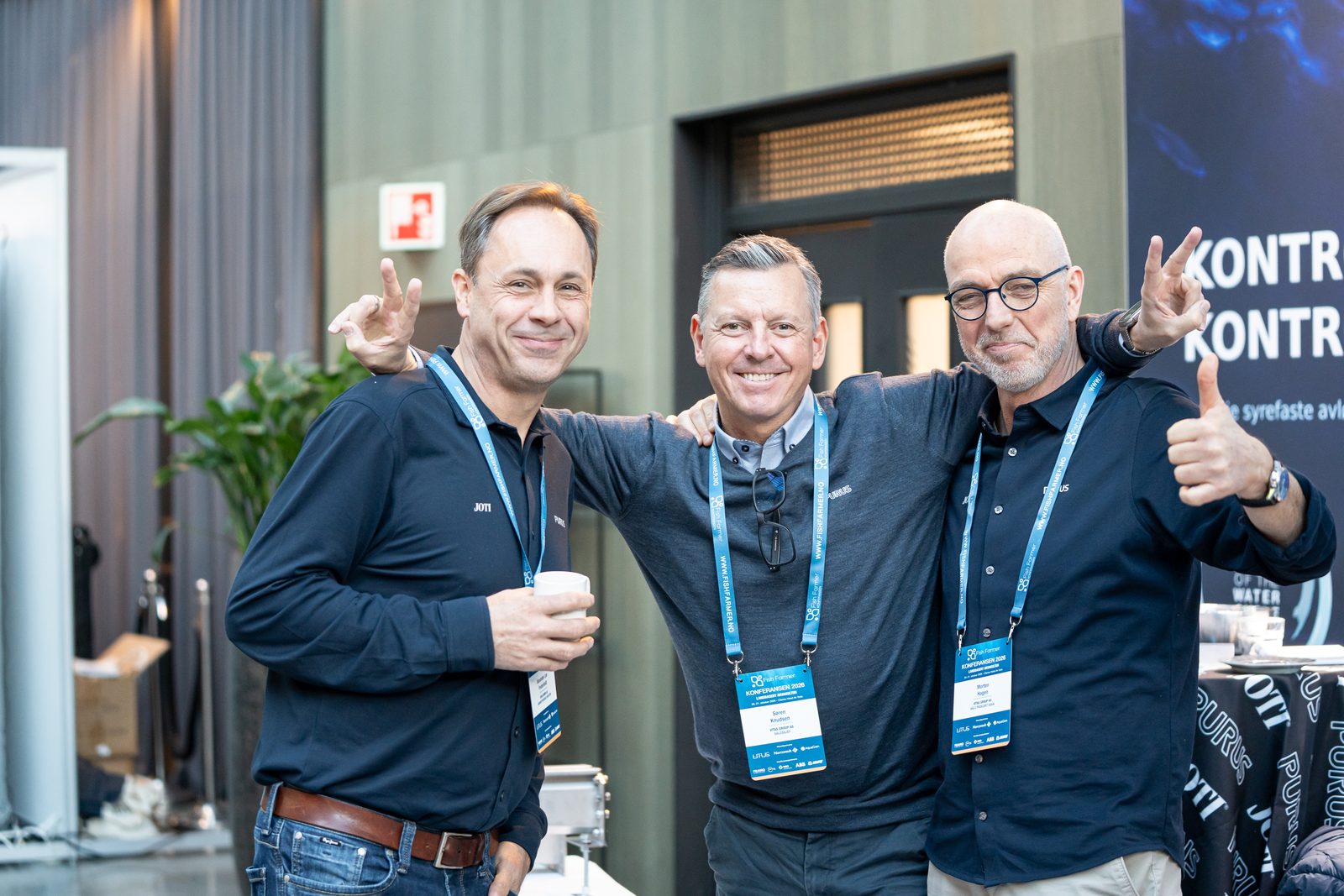 Alexander Fredenfeldt, Søren Brøndum Knudsen og Morten Hagen på Purus sin stand under Fish Farmer 2026